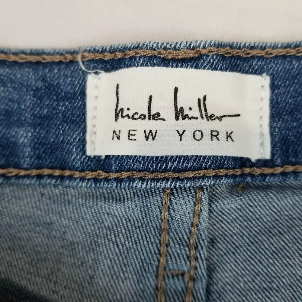 Nicole Miller Jeans Womens 10 Blue Soho High Rise Ankle Skinny Distressed Denim
